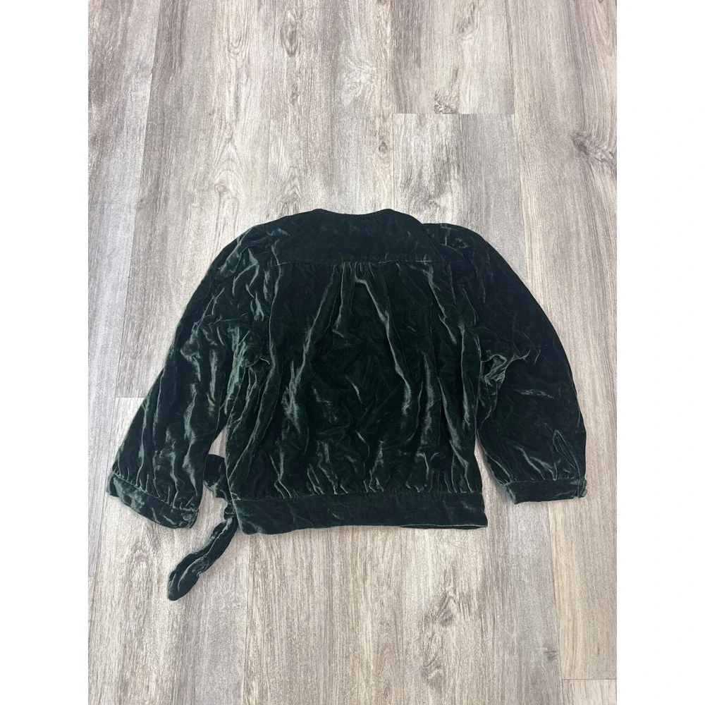 Madewell‎ Womens Velvet Side Tie Wrap Top Dark Green V-Neck Size Medium